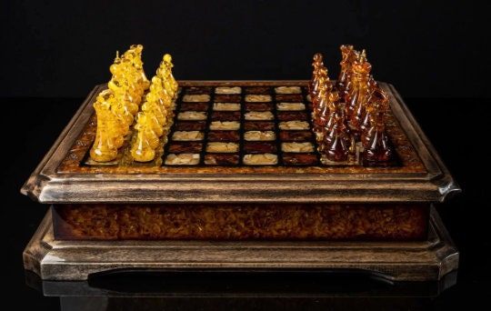 Luxury Chess set with inlay amber chess figures |Wooden Amber chess Board| Amber Chess Figures |Board Game| Vip Gift|Luxury Gift Interior