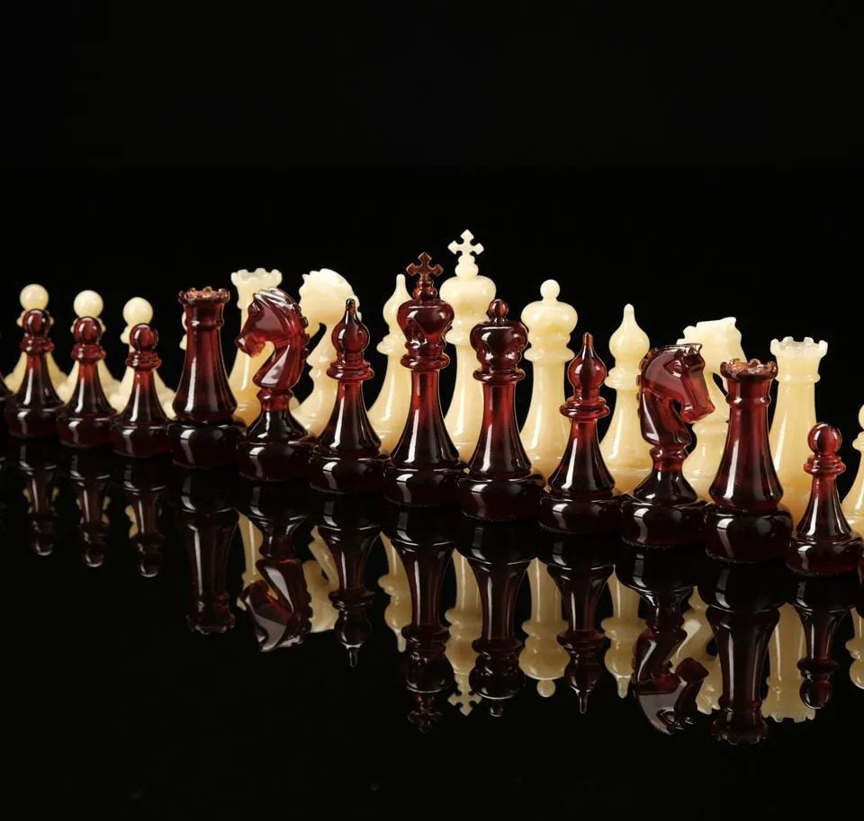 Unick luxury amber chess figures Europe 2 |Luxury Baltic Amber chess pieces cherry honey color| Board Game|Vip Gift| unique chess gift