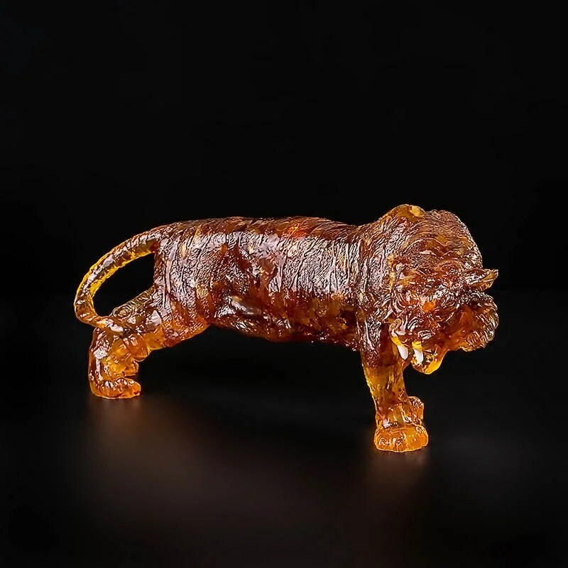 Large souvenir figurine natural amber Tiger|Tiger Art|Home Decor|Amber Souvenir Gift|Handmade Amber Tiger Statuette|Amber Sculpture gift