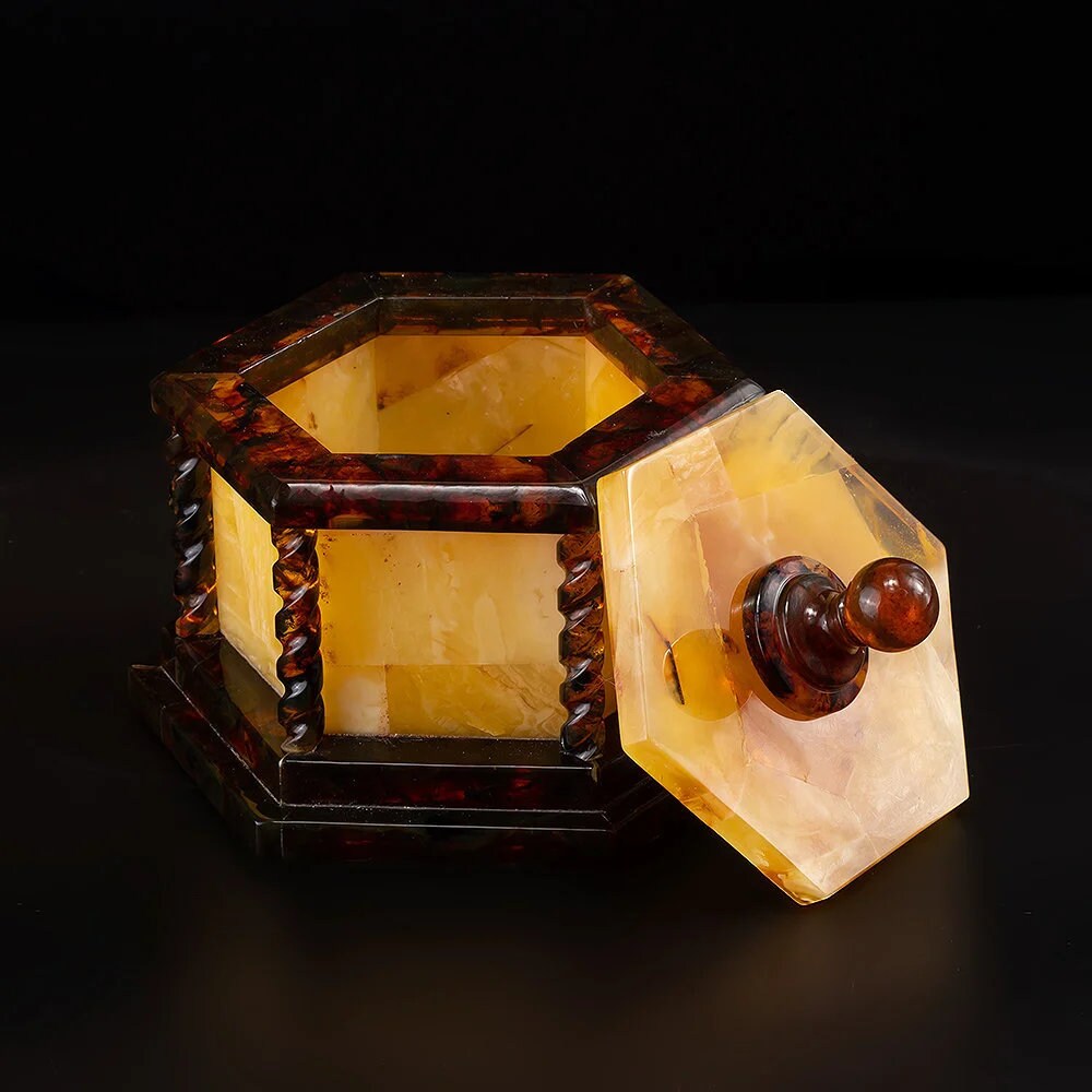 Unique handmade jewelry box made of natural solid amber with carving|Natural baltic amber storage box|Keepsake box|Carved amber|Gift for her