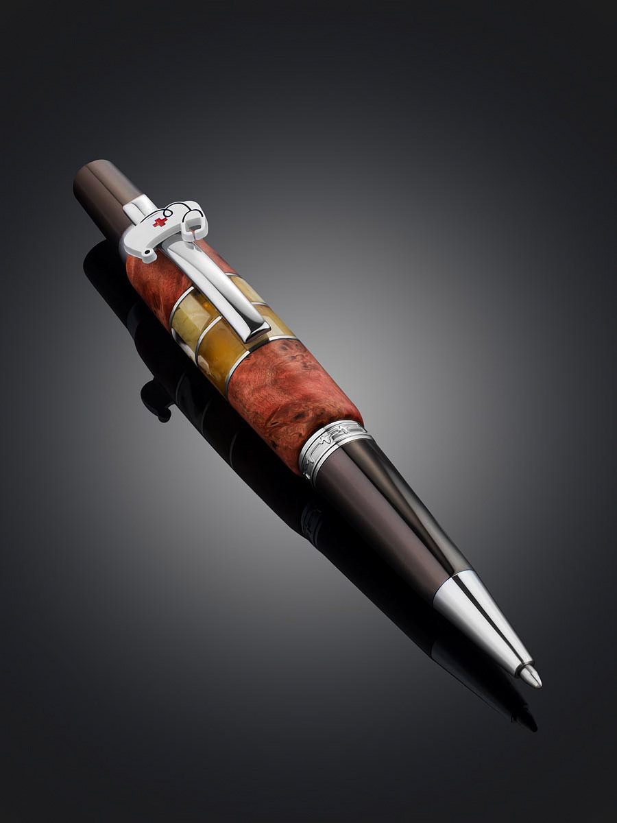 Luxury Original Ballpoint pen made of Karelian birch wood and natural amber Hippocrates|Amber Pen|Luxury gift|Unick Gift|Gift for doctors