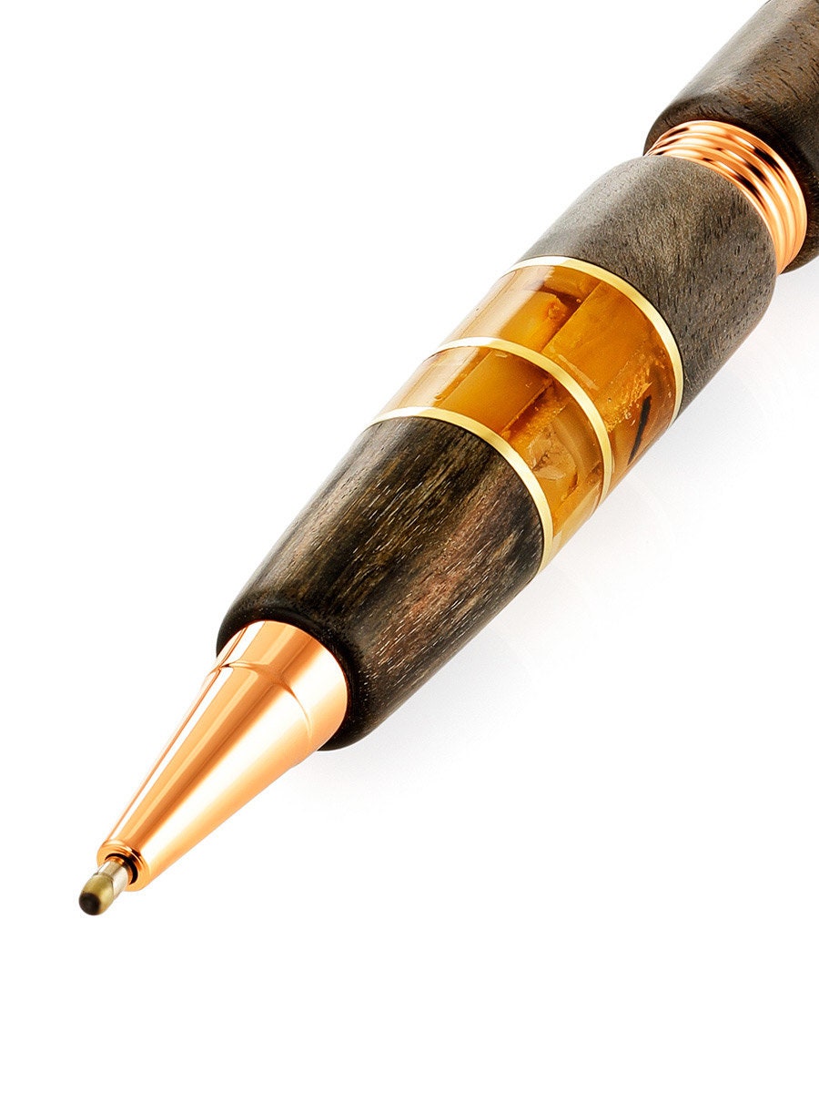 Unique ballpoint pen made of amber and picturesque birch wood with graphite tinting|Amber wood birch Pen|Luxury gift|Unick Gift|Gift for him