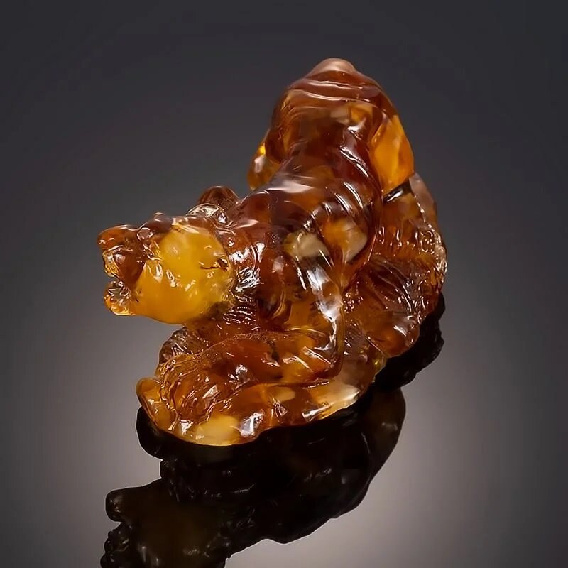 Figurine with natural Baltic amber "Jaguar"|Jaquar Art|Home Decor|Amber Souvenir Gift|Handmade Amber Jaquar Statuette|Amber Sculpture gift