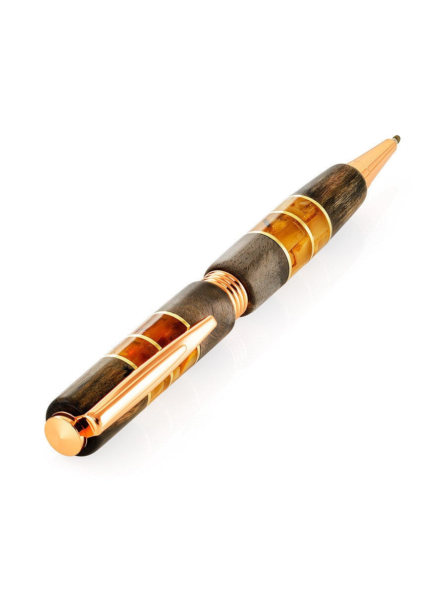 Unique ballpoint pen made of amber and picturesque birch wood with graphite tinting|Amber wood birch Pen|Luxury gift|Unick Gift|Gift for him