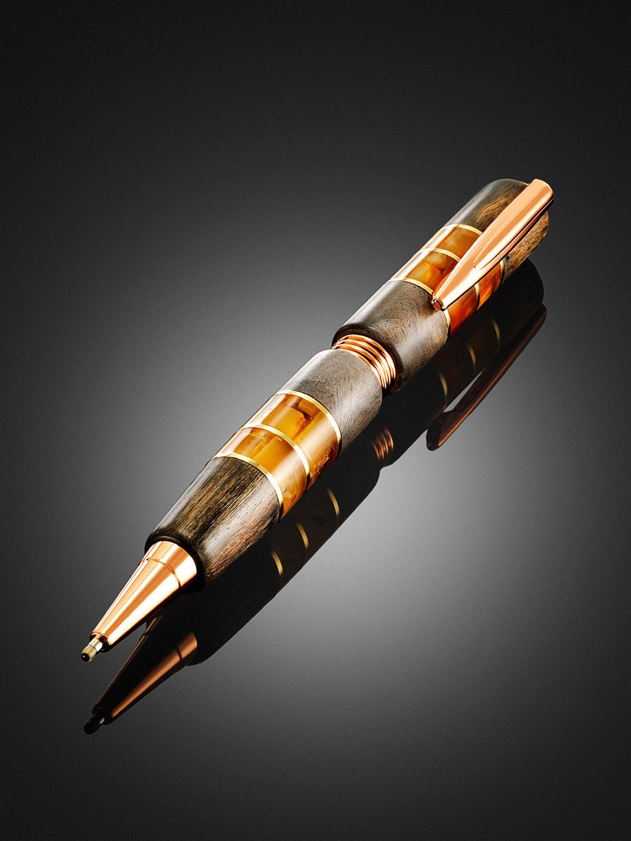 Unique ballpoint pen made of amber and picturesque birch wood with graphite tinting|Amber wood birch Pen|Luxury gift|Unick Gift|Gift for him