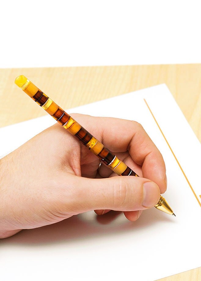 The luxurious ballpoint pen made of pieces of natural Baltic amber mosaic|Amber Souvenir Pen| Luxury Businessman Gift| Office Decor Tools