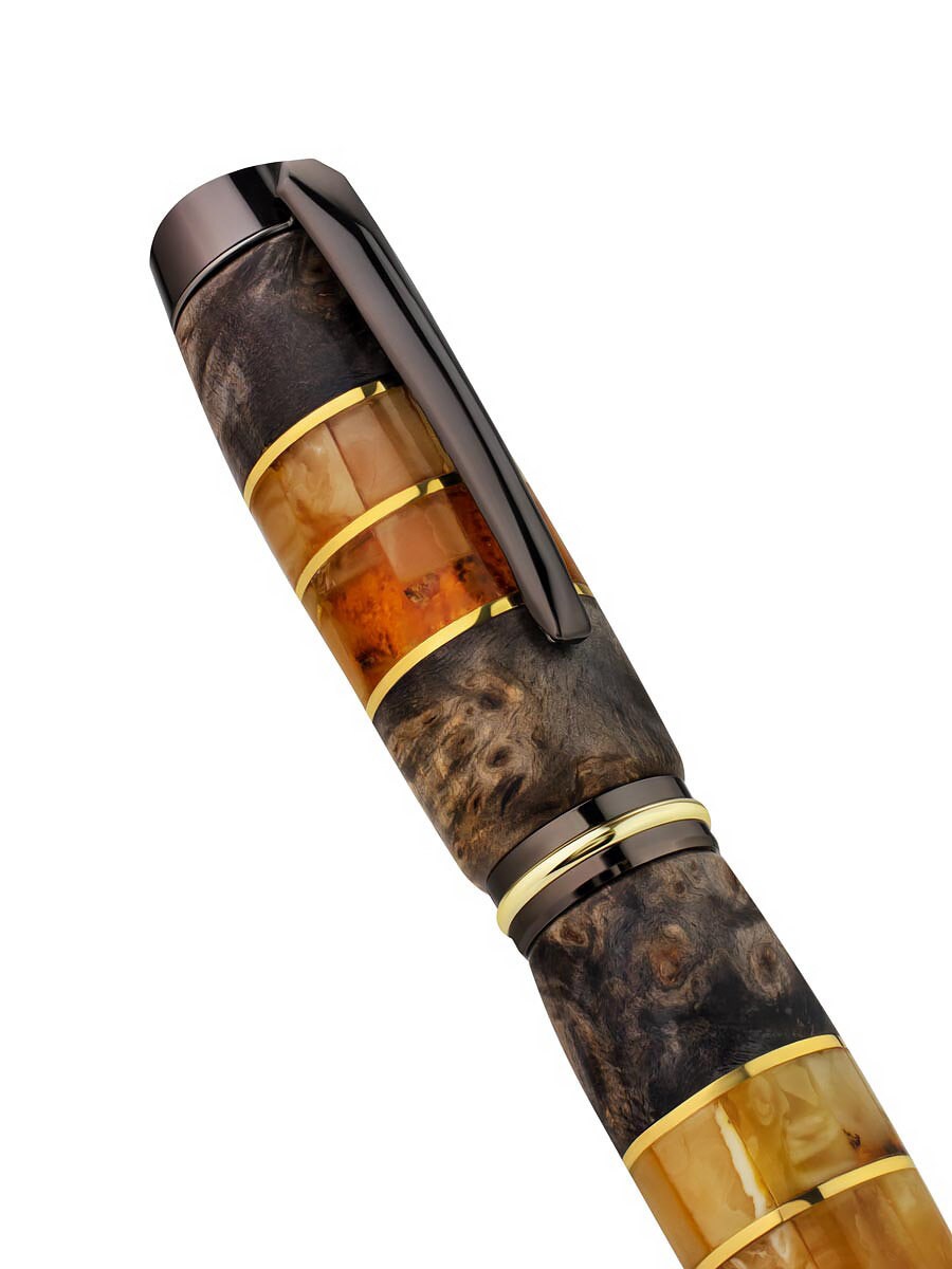 Exclusive handmade luxury fountain pen made of stabilized wood and natural baltic amber|Amber wood Pen|Luxury pen gift|Unick Gift for him