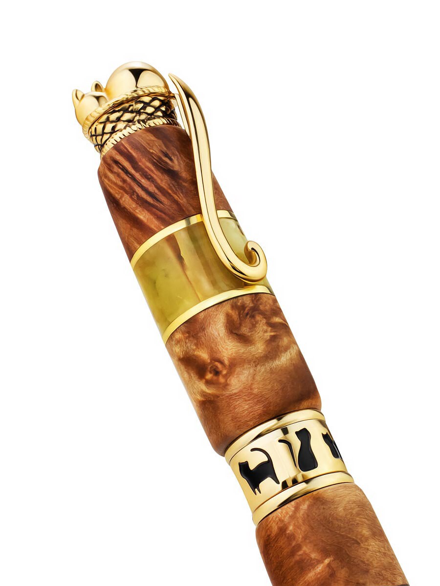Collectible Luxury pen Lamour made of suvel wood and natural Baltic amber|Amber wood Pen|Luxury Gift|Cat paw engraving Pen|Amber souvenir