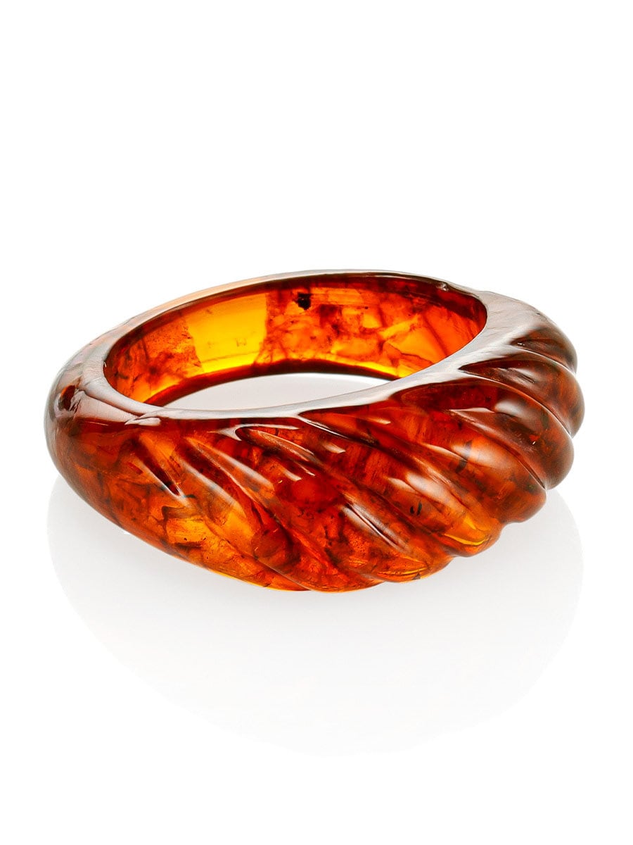 Unick amber ring|carved one piece ring made of molded amber|Amber wedding band|Baltic Amber Jewelry|Handmade Jewelry