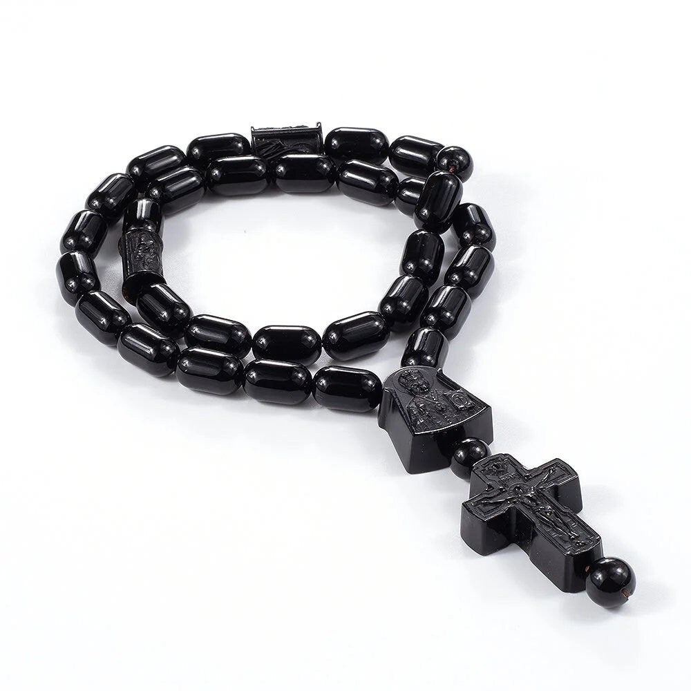 Large amber rosary barrels beads with carved cross|Unick Large amber|Religious prayer beads|Jesus Christ|Religious Gift