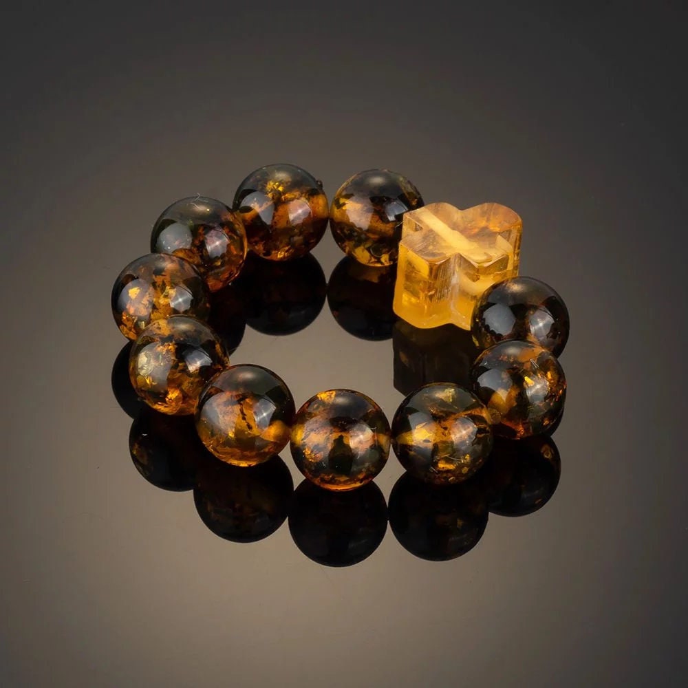 Finger rosary amber|green amber Ringed rosary with cross |10 beads for prayers|Religious Gift| Baltic amber rosary
