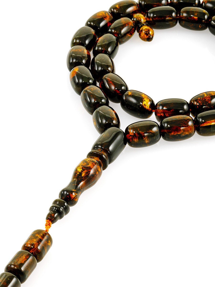 Unique rosary barrels beads made of natural molded amber in a dark shade|Handmade Rosary |taspih kahrab|Unique rosary