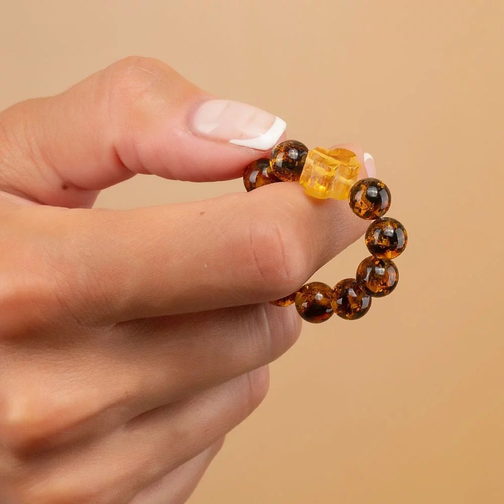 Finger rosary amber|green amber Ringed rosary with cross |10 beads for prayers|Religious Gift| Baltic amber rosary