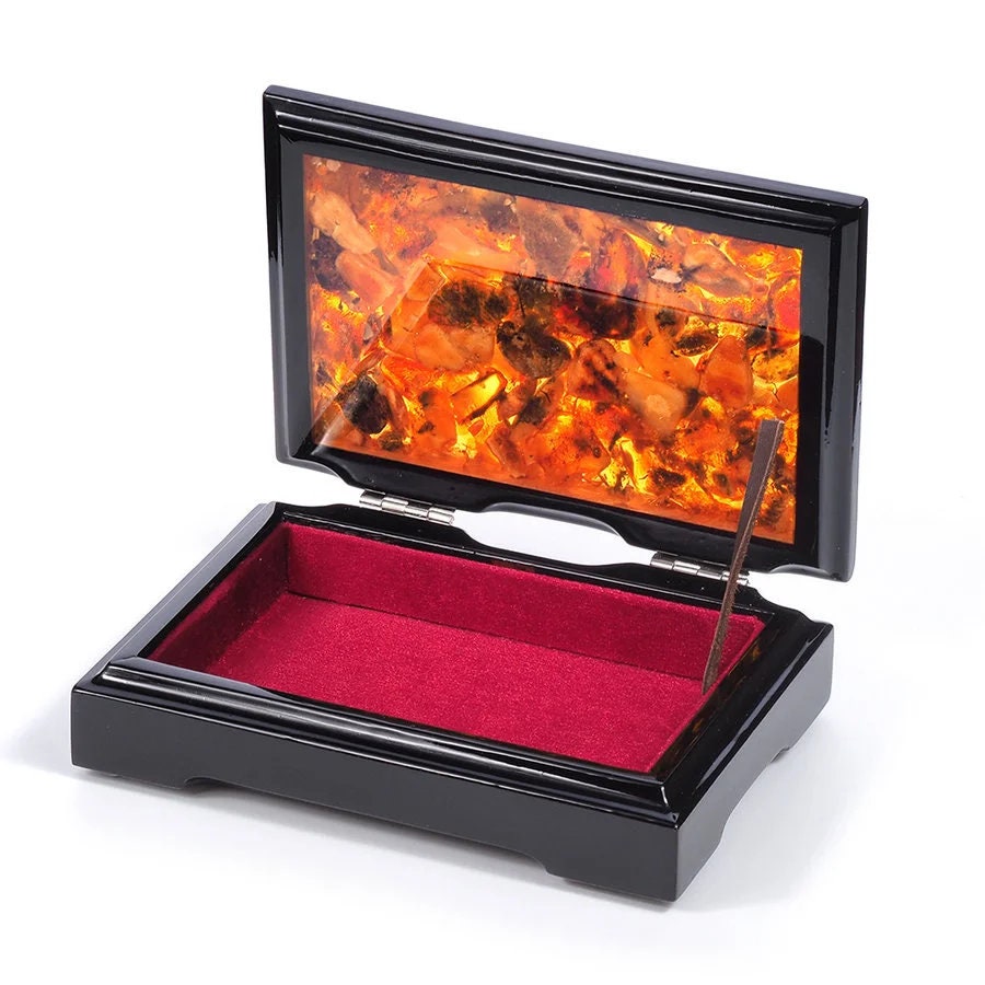 Wood amber jewellery box|amazing jewelry box made of wood with a mosaic made of natural amber|Wood amber storage box chest