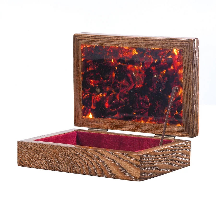 Wood amber jewellery box|stylish piece of furniture|wooden box with mosaic of natural amber|Wood amber storage box chest