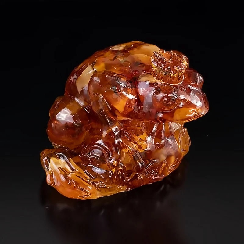 Amber Frog figurine|Souvenir amber Frog Princess|Amber Sculpture|Large Amber Statuette|Money toad amber|good luck