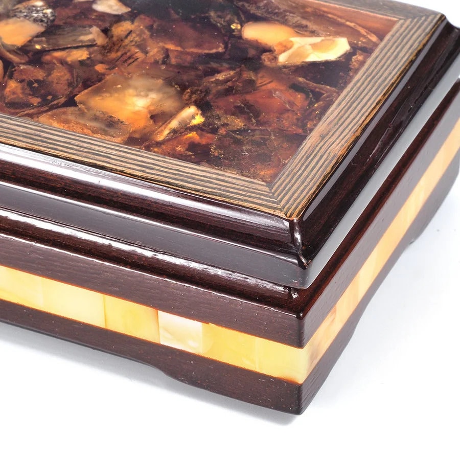 Unique amber jewellery box|Luxury interior jewelry box made of lacquered wood and amber|Wood amber storage box chest
