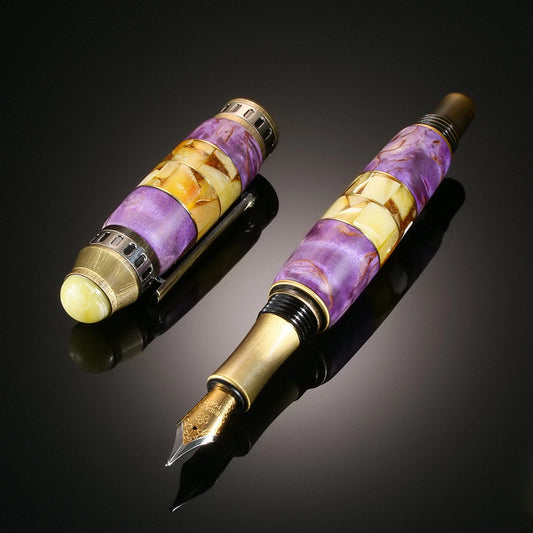 Exclusive handmade fountain pen made of birch wood with tinting and natural Baltic amber|Amber wood Pen|Luxury pen gift|Unick Gift for him