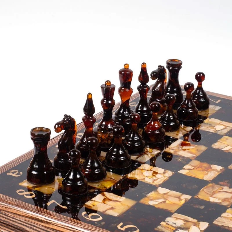 Luxury wooden Chess set with amber figures|Chess Pieces|Wooden Amber Chessboard |Chess Figures|Board Game |Vip Gift|Handmade Luxury Chess