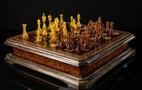 Luxury Chess set with inlay amber chess figures |Wooden Amber chess Board| Amber Chess Figures |Board Game| Vip Gift|Luxury Gift Interior