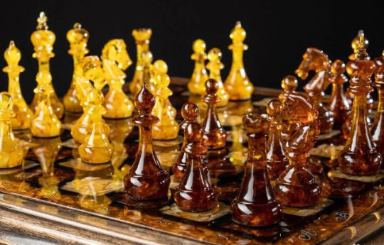 Luxury Chess set with inlay amber chess figures |Wooden Amber chess Board| Amber Chess Figures |Board Game| Vip Gift|Luxury Gift Interior