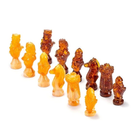 Large amber chess pieces of milk and cognac color Fabulous |Luxury Amber chess pieces| Board Game| Vip Gift| unique present| gift for him