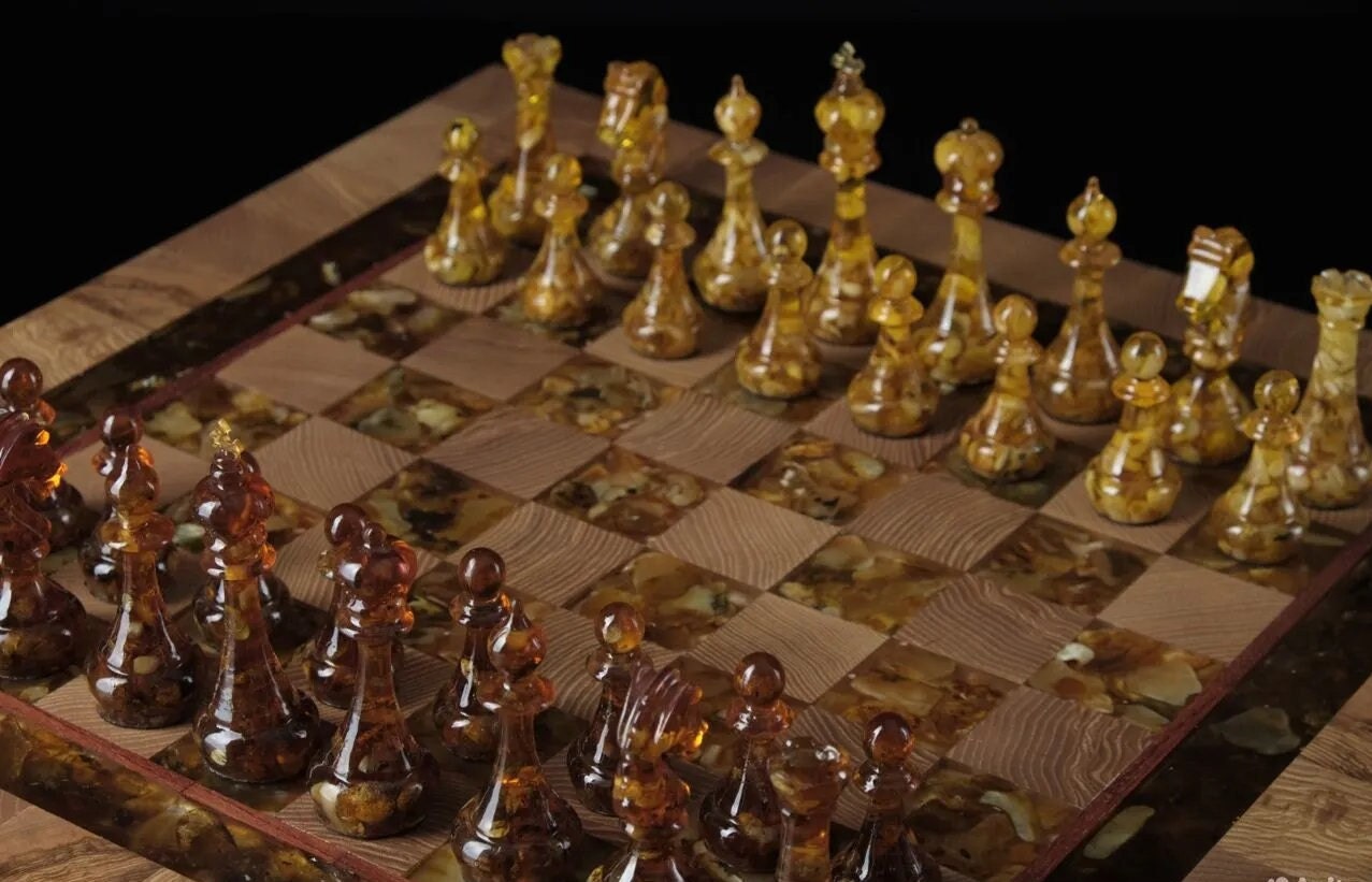 Wooden Amber chess set with amber Chessboard|Amber Chess Pieces| Wooden Chessboard |Chess Figures|Board Game| Vip Gift|Handmade Luxury Chess