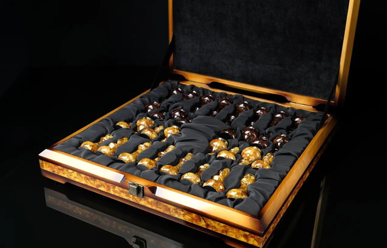 Wooden Amber chess set with amber figures The Rider|Amber Chess Pieces| Wooden Chessboard |Chess Figures|Board Game| Handmade Luxury Chess