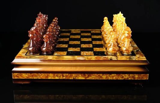 Wooden Amber chess set with amber figures The Rider|Amber Chess Pieces| Wooden Chessboard |Chess Figures|Board Game| Handmade Luxury Chess