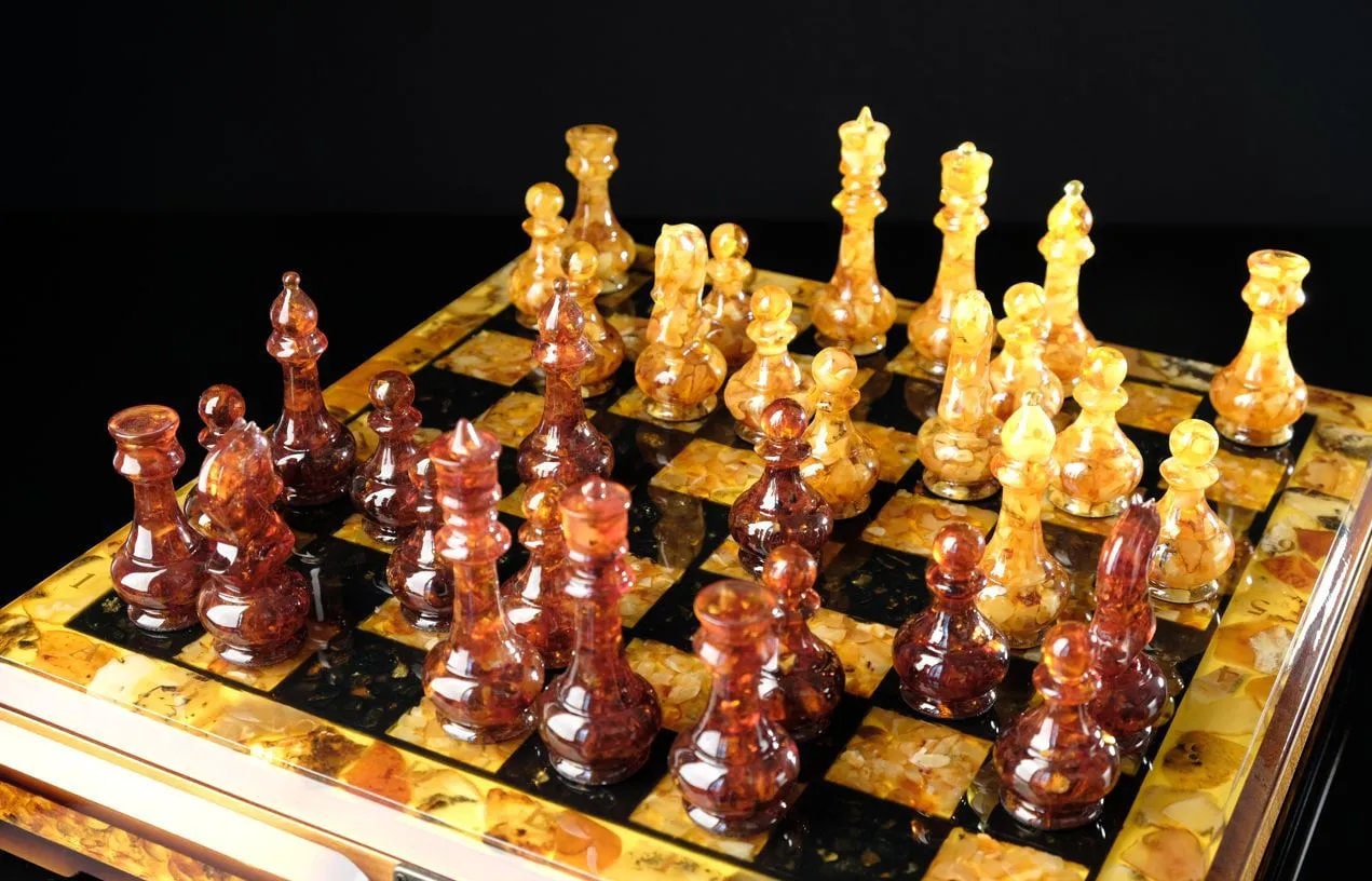 Wooden Amber chess set with amber figures The Rider|Amber Chess Pieces| Wooden Chessboard |Chess Figures|Board Game| Handmade Luxury Chess