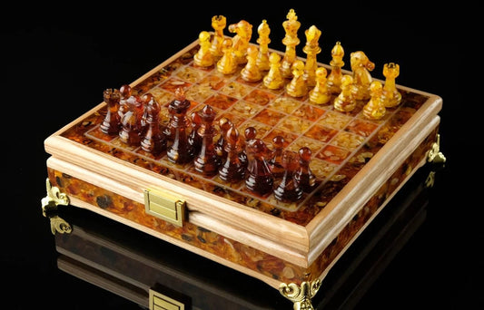 Wooden Amber chess set with amber classic figures|Amber Chess Pieces| Wooden Chessboard |Chess Figures|Board Game| Handmade Luxury Chess