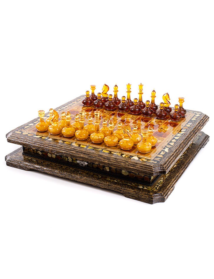 Chess set table board and figures made of natural amber|Amber Chess Pieces|Wooden Chessboard|Chess Figures|Board Game