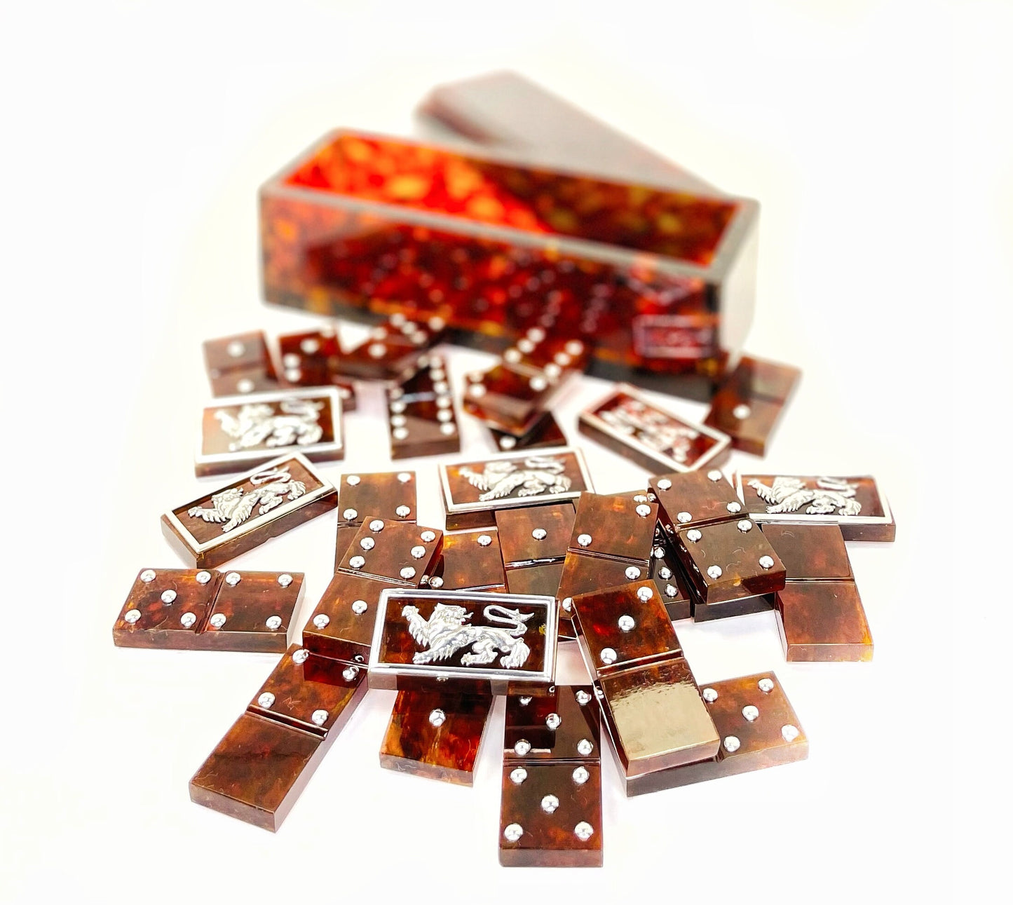 Luxury Amber Domino Lion  with amber bronze chips in Amber Box| Natural Amber dominoe set|Amber bones Chips|Board game