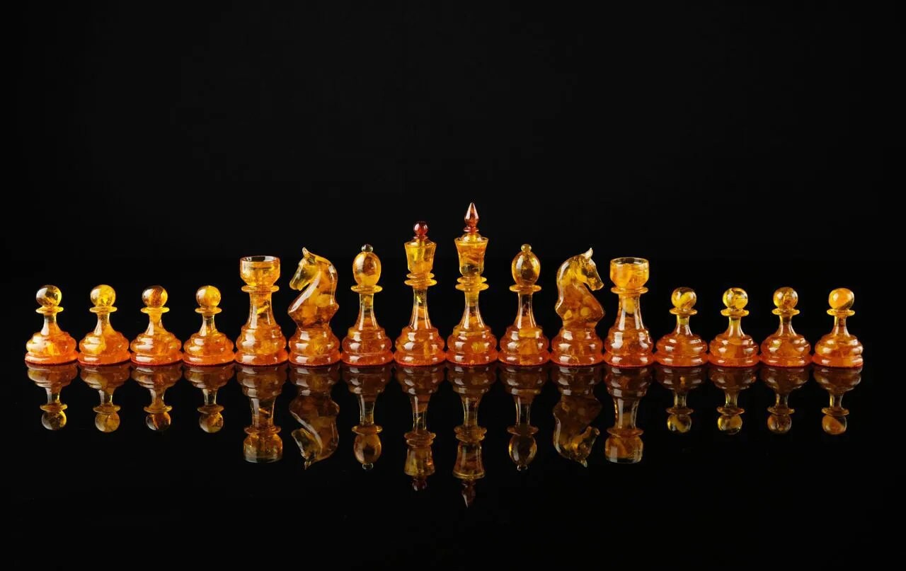 Amber classic chess figures |Handmade carved Luxury Amber chess pieces cognac honey color| Board Game| unique chess gift