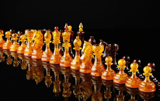 Amber classic chess figures |Handmade carved Luxury Amber chess pieces cognac honey color| Board Game| unique chess gift