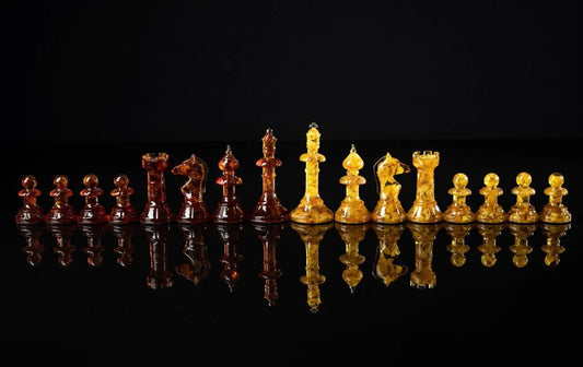 Handmade carved amber chess large figures PI |Luxury Baltic Amber chess pieces cognac honey color| Board Game|Vip Gift| unique chess gift