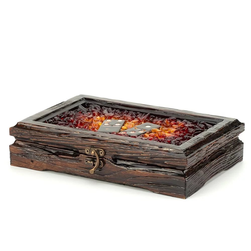 Amber domino set in a carved wooden box-casket| Amber domino game set |Amber bones Chips| Dominoe game| Game gift