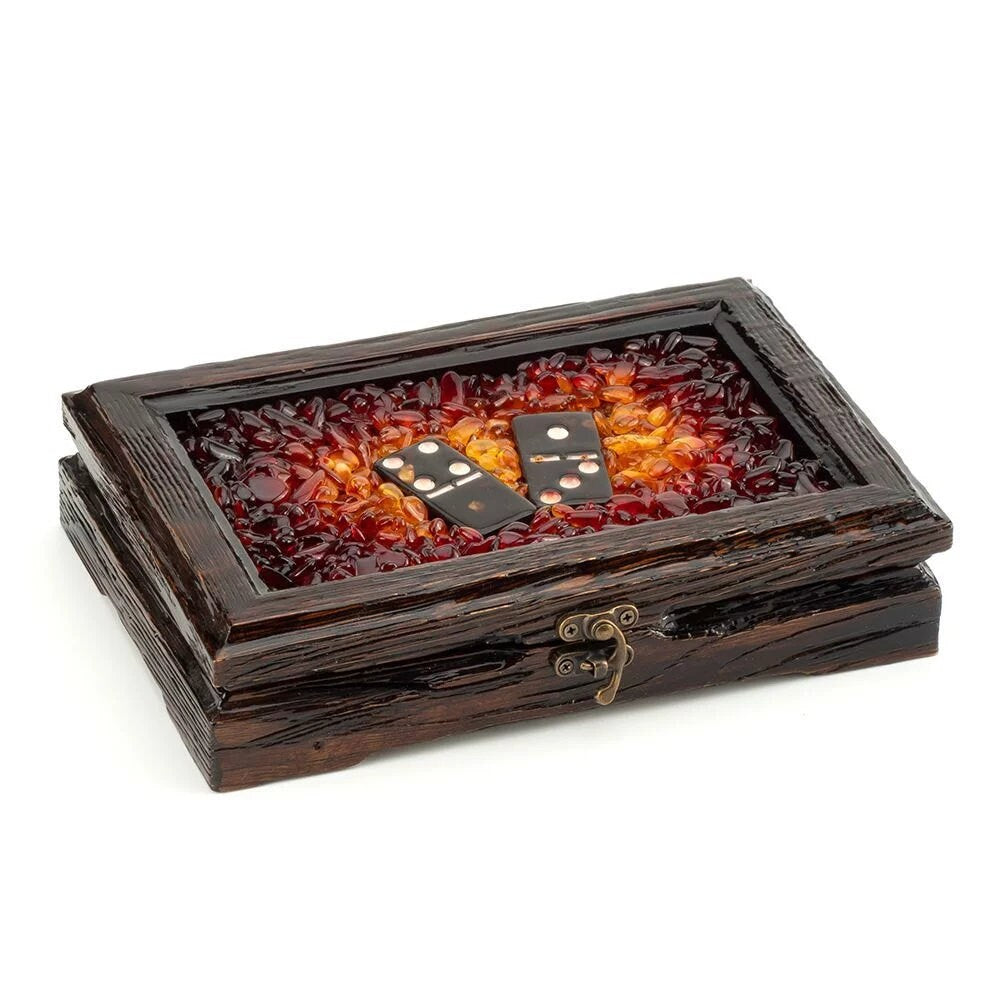 Amber domino set in a carved wooden box-casket| Amber domino game set |Amber bones Chips| Dominoe game| Game gift