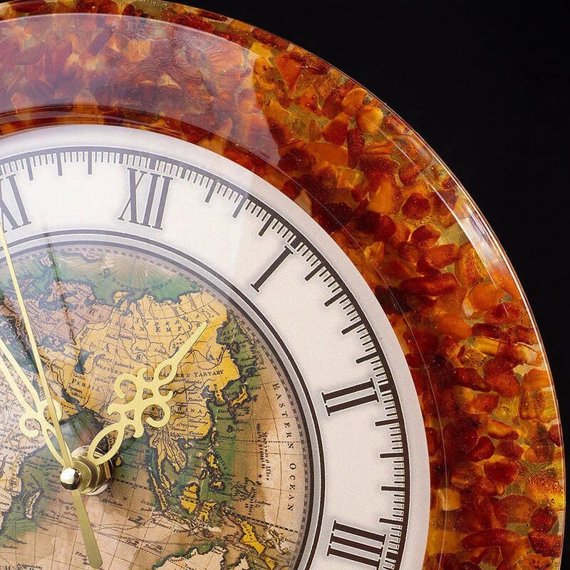 Unique Wall clock in an amber mosaic frame World Map|Amber gift|Home Decor|Wall Clock Amber |Unick Gift|Office Decor|Baltic amber decor