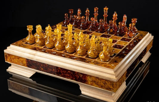 Wood Amber Chess set Light with amber chess pieces |Wooden Amber chess Board| Amber Chess Figures |Board Game| Vip Gift|Luxury Gift Interior