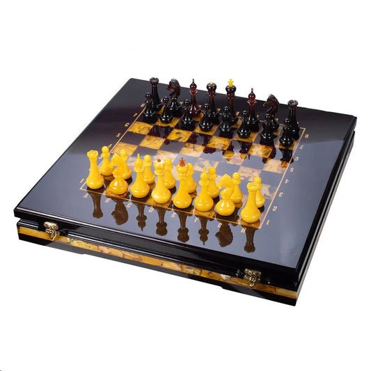 Large luxury amber chess set in oak casket-board with large amber chess pieces|Wooden amber Chessboard |Chess Figures |Board Game| Vip Gift