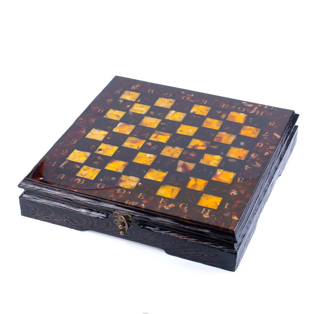 Luxury Large chess set chest with amber classic chess pieces|Wooden Amber Chessboard |Chess Figures|Board Game|Vip Gift|Unick chess gift