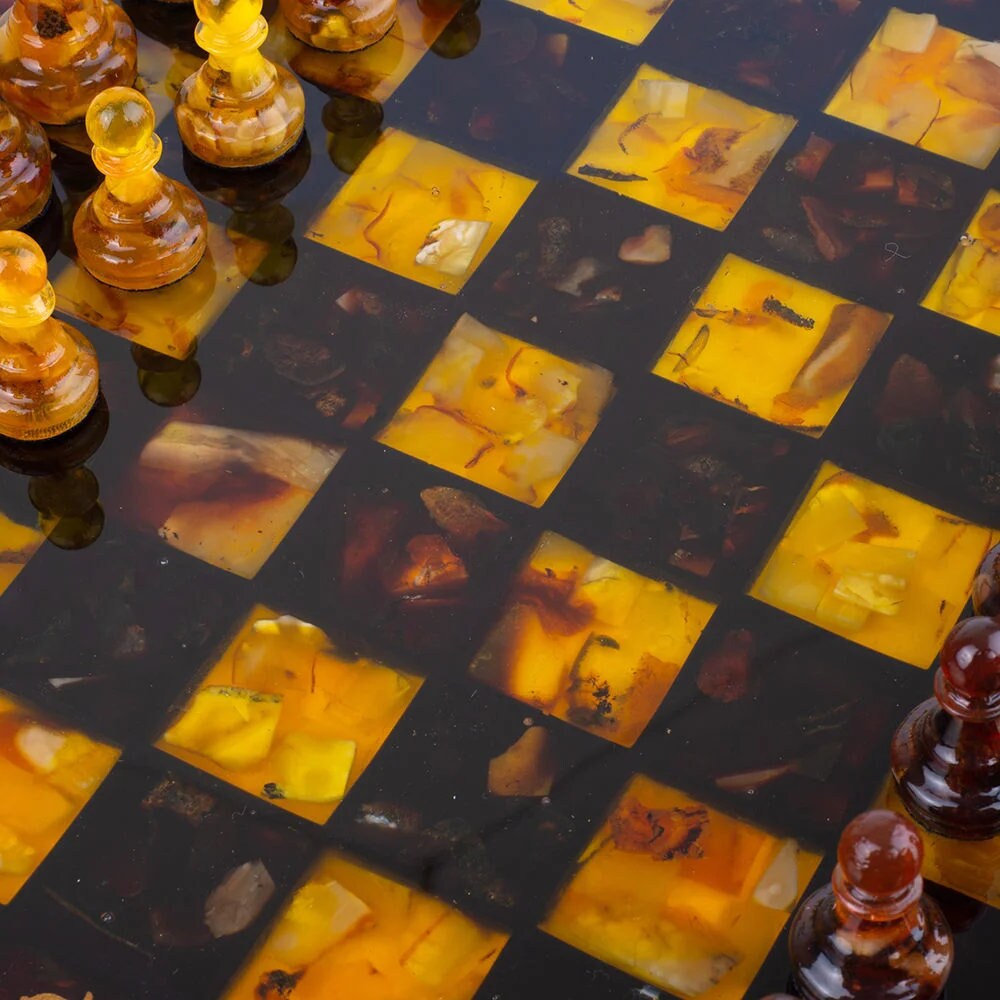 Luxury Large chess set chest with amber classic chess pieces|Wooden Amber Chessboard |Chess Figures|Board Game|Vip Gift|Unick chess gift