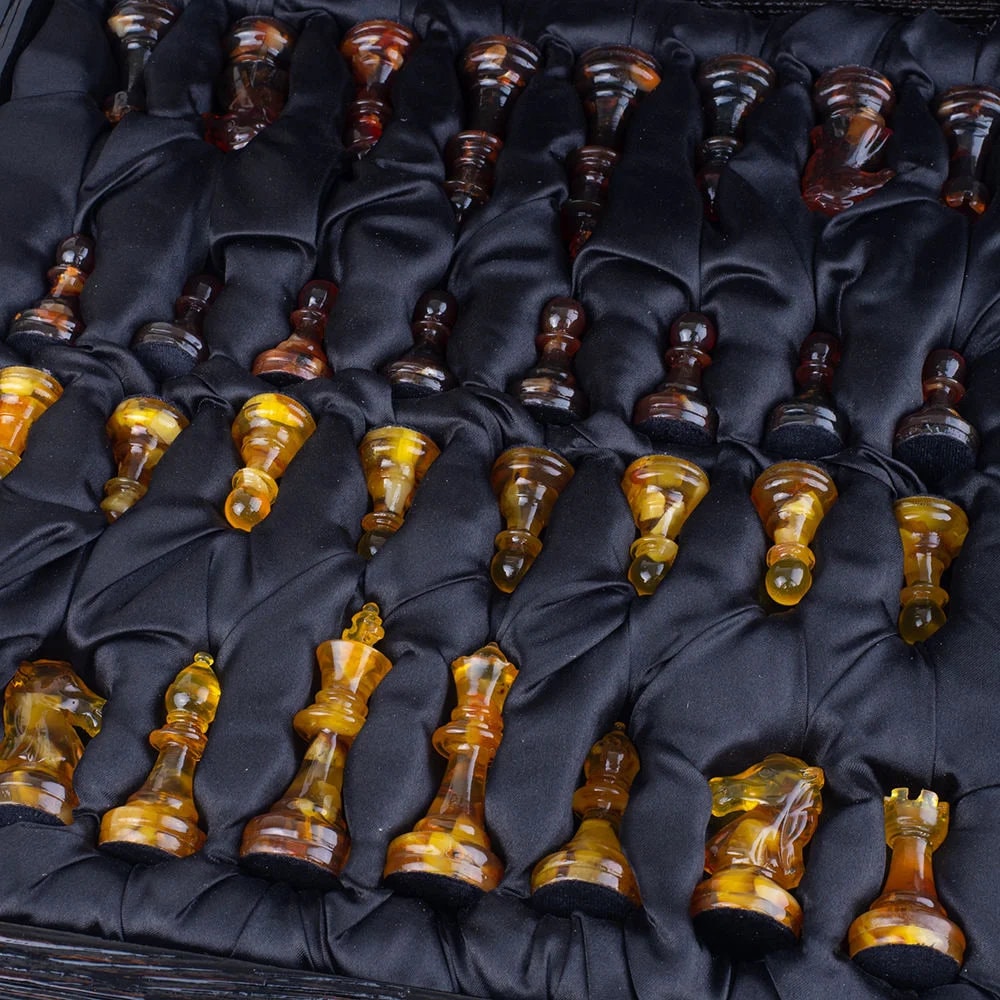 Luxury Large chess set chest with amber classic chess pieces|Wooden Amber Chessboard |Chess Figures|Board Game|Vip Gift|Unick chess gift