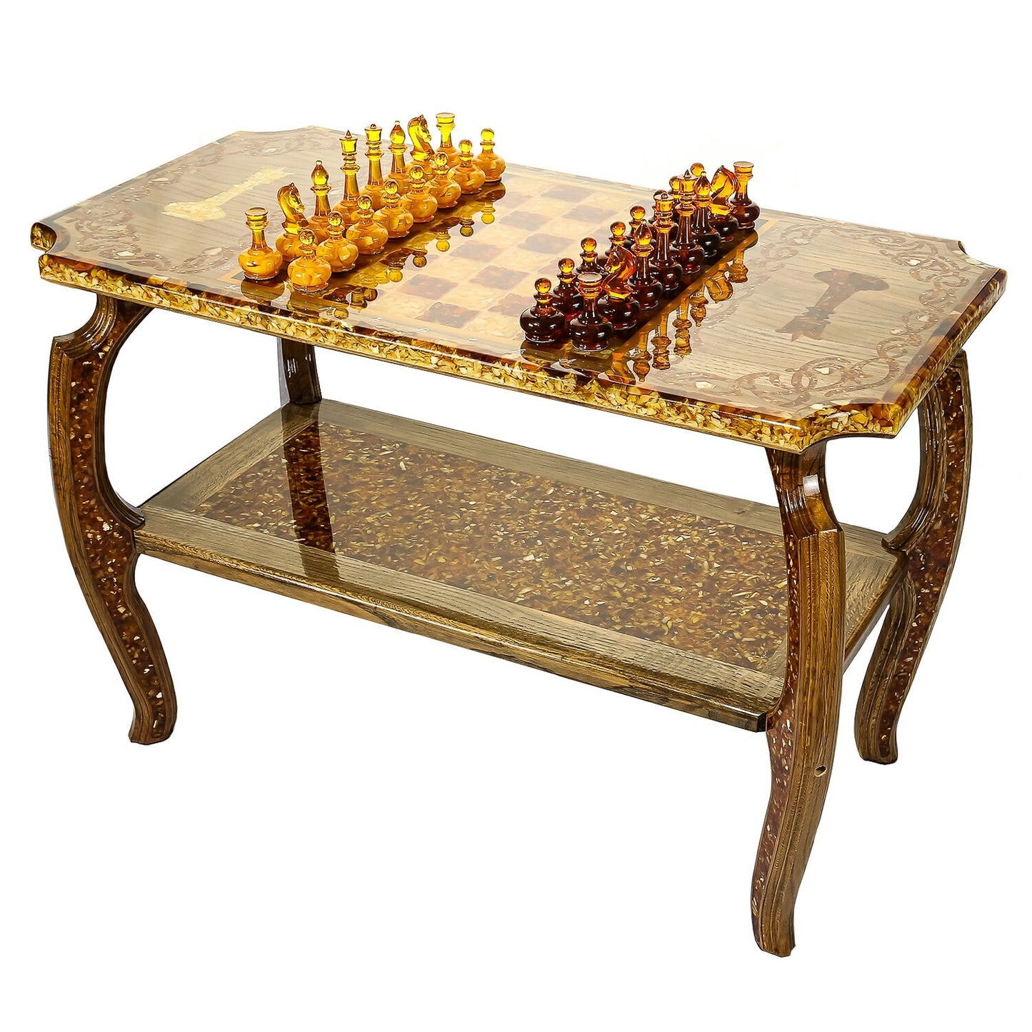 CHESS TABLE with amber chess pieces| Luxury table Chess set |Amber Chess Figures|Masterpiece for Chess Enthusiasts|Unique chess gift