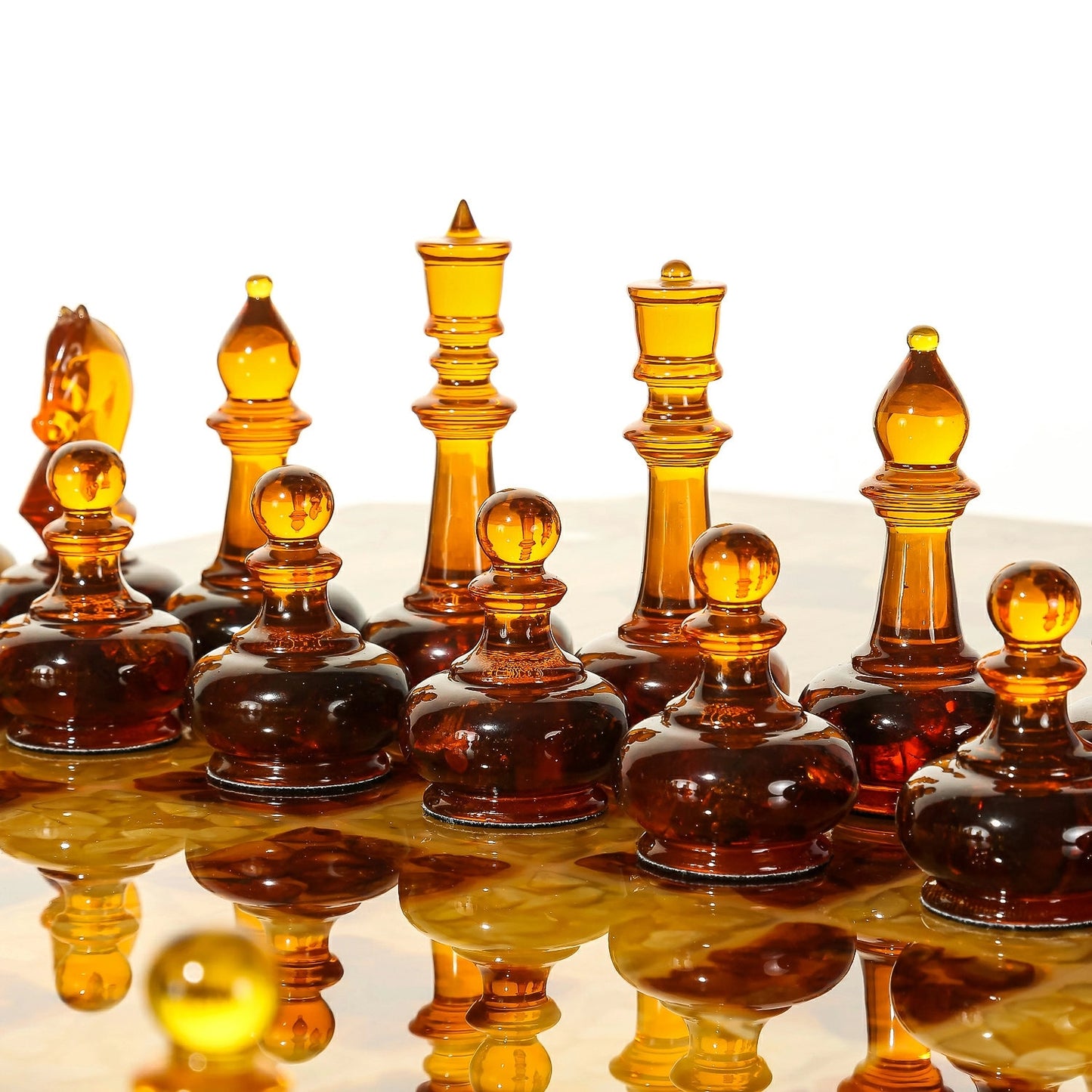 CHESS TABLE with amber chess pieces| Luxury table Chess set |Amber Chess Figures|Masterpiece for Chess Enthusiasts|Unique chess gift