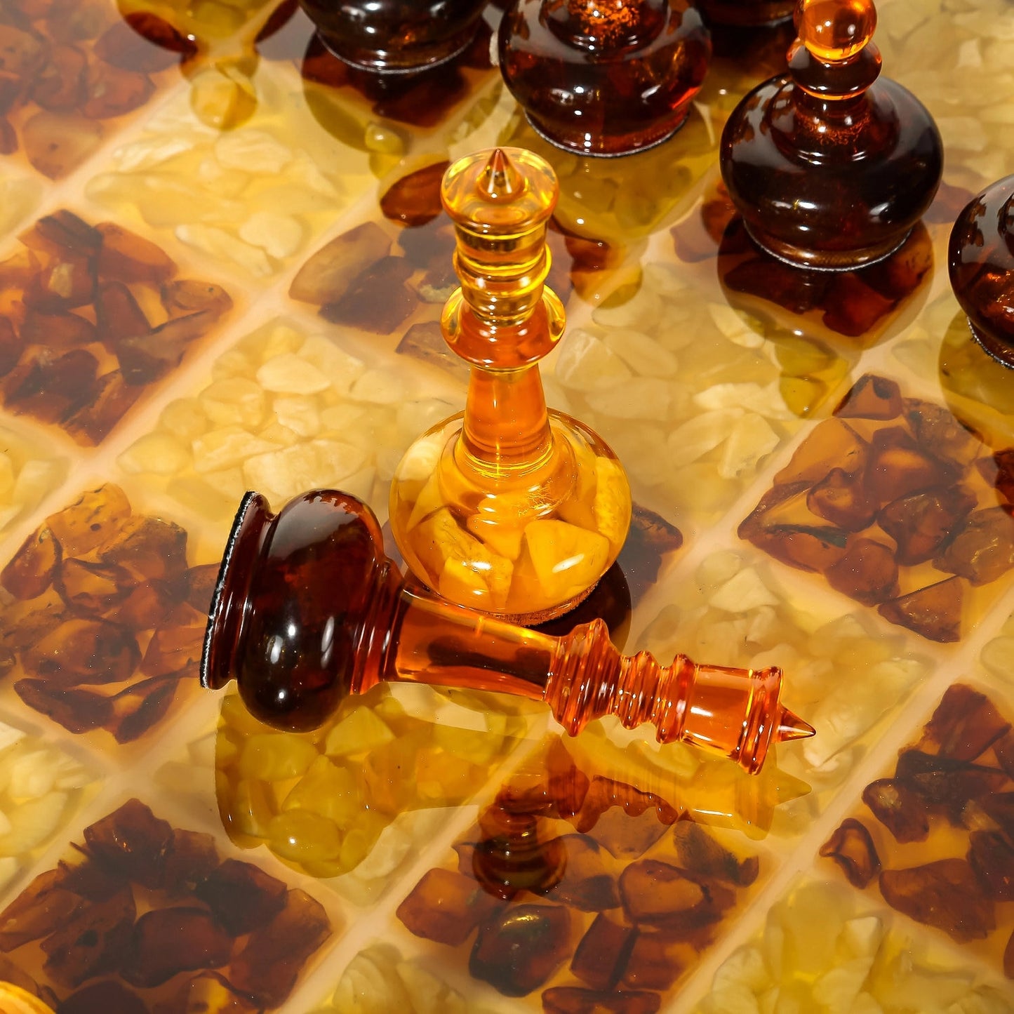 CHESS TABLE with amber chess pieces| Luxury table Chess set |Amber Chess Figures|Masterpiece for Chess Enthusiasts|Unique chess gift