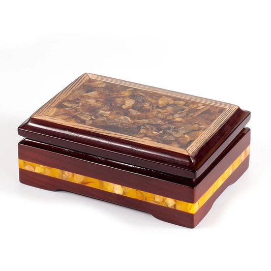 Luxury desktop jewelry box made of lacquered wood and natural amber|Wood amber storage box chest|Keepsake box|Mosaic amber box|Gift for her