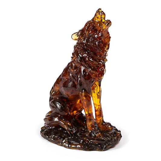 Large souvenir figurine with natural baltic amber howling Wolf|Home Decor|Amber Souvenir Gift|Amber Wolf Statue|Amber Sculpture unick gift