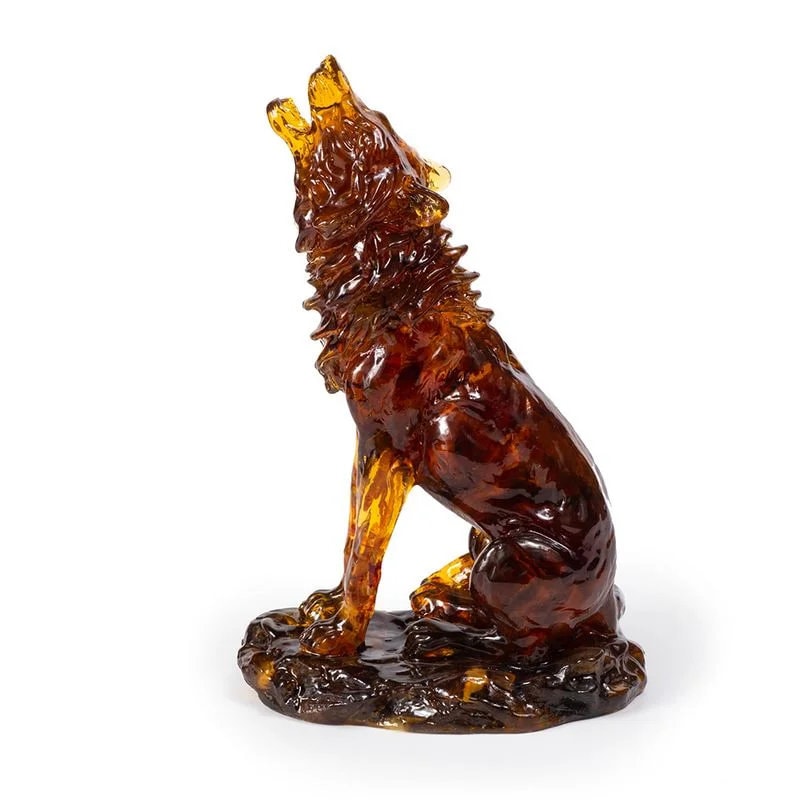 Large souvenir figurine with natural baltic amber howling Wolf|Home Decor|Amber Souvenir Gift|Amber Wolf Statue|Amber Sculpture unick gift